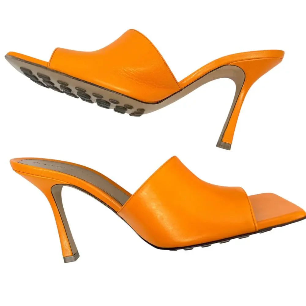 New Bottega Veneta Stretch Lamskin Leather Mules Orange Size 38